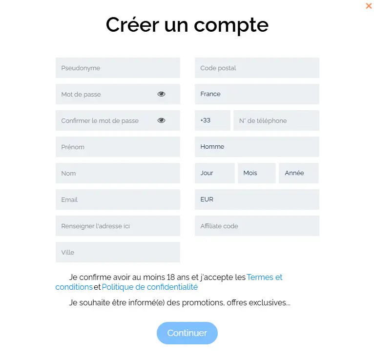 Processus d'inscription Legend Play Casino